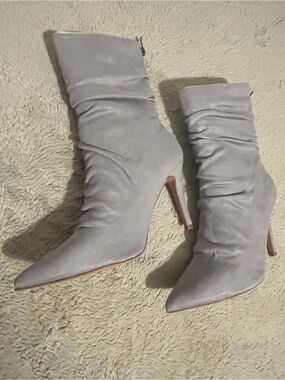 Journee Collection Gray Suede Pointed-Toe Stiletto Ankle Boots